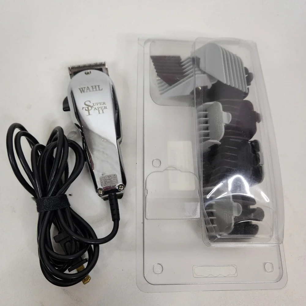 Vintage Wahl Super Taper II Clipper Silver Electric Hair Trimmer W/ Guards USA
